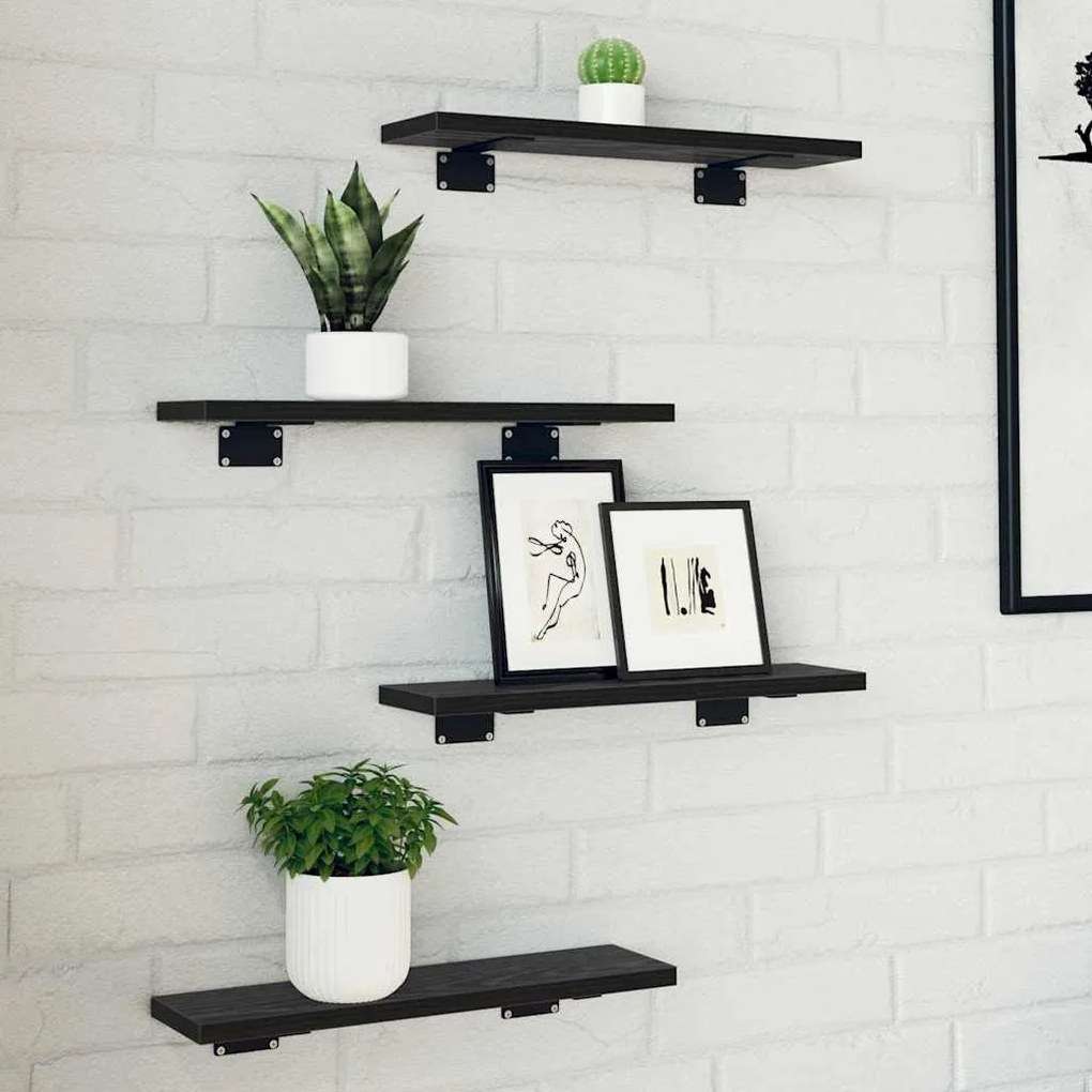 vidaXL Estante de Prateleira 4 pcs Preto 40 x 10 x 1.5 cm