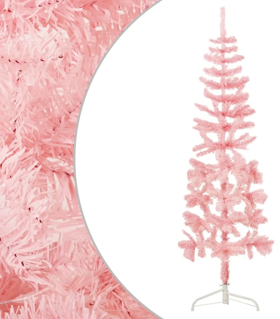 vidaXL Meia árvore de Natal fina com suporte 150 cm rosa