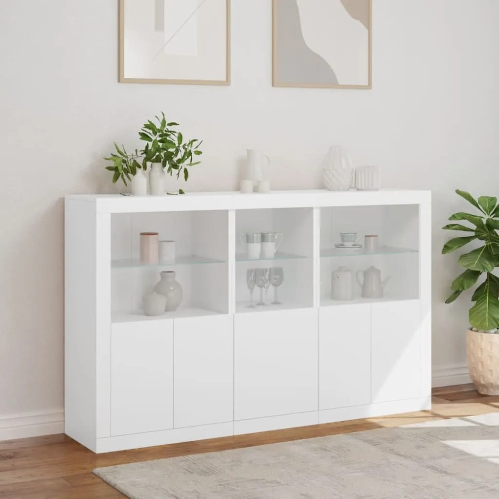 Aparador com luzes LED 162x37x100 cm branco
