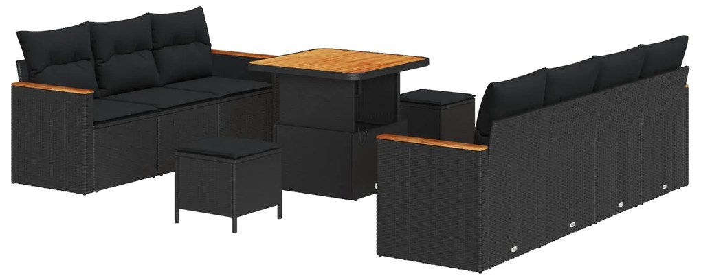 vidaXL Conjunto de Sofá de Jardim 10 pcs Preto vime PE