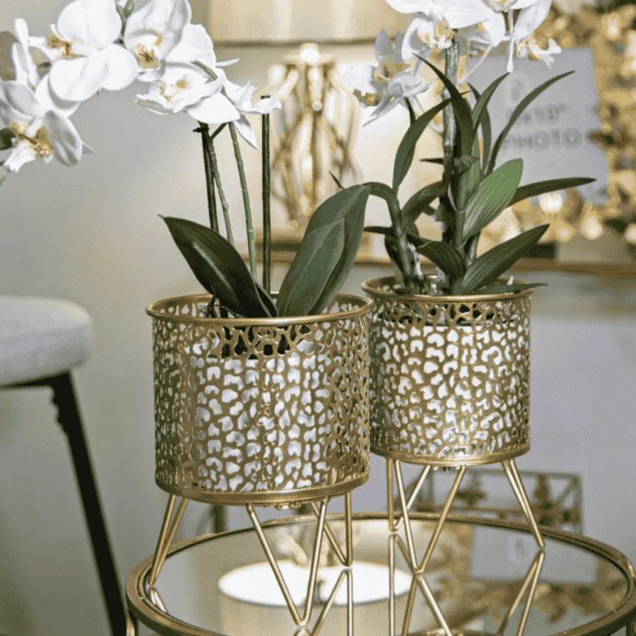 CONJUNTO DE 2 VASOS HOLDERPINY DOURADO Ø 16X20-13X20 CM (PLANTAS NÃO INCLUIDAS)