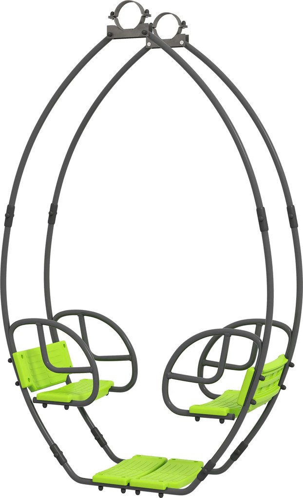 Baloiço para crianças com estrutura metálica e pega, para 2 crianças dos 3 aos 6 anos, 110,5 x 40,5 x 180 cm, verde