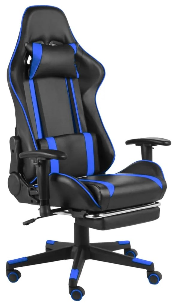 Cadeira de gaming giratória com apoio de pés PVC azul