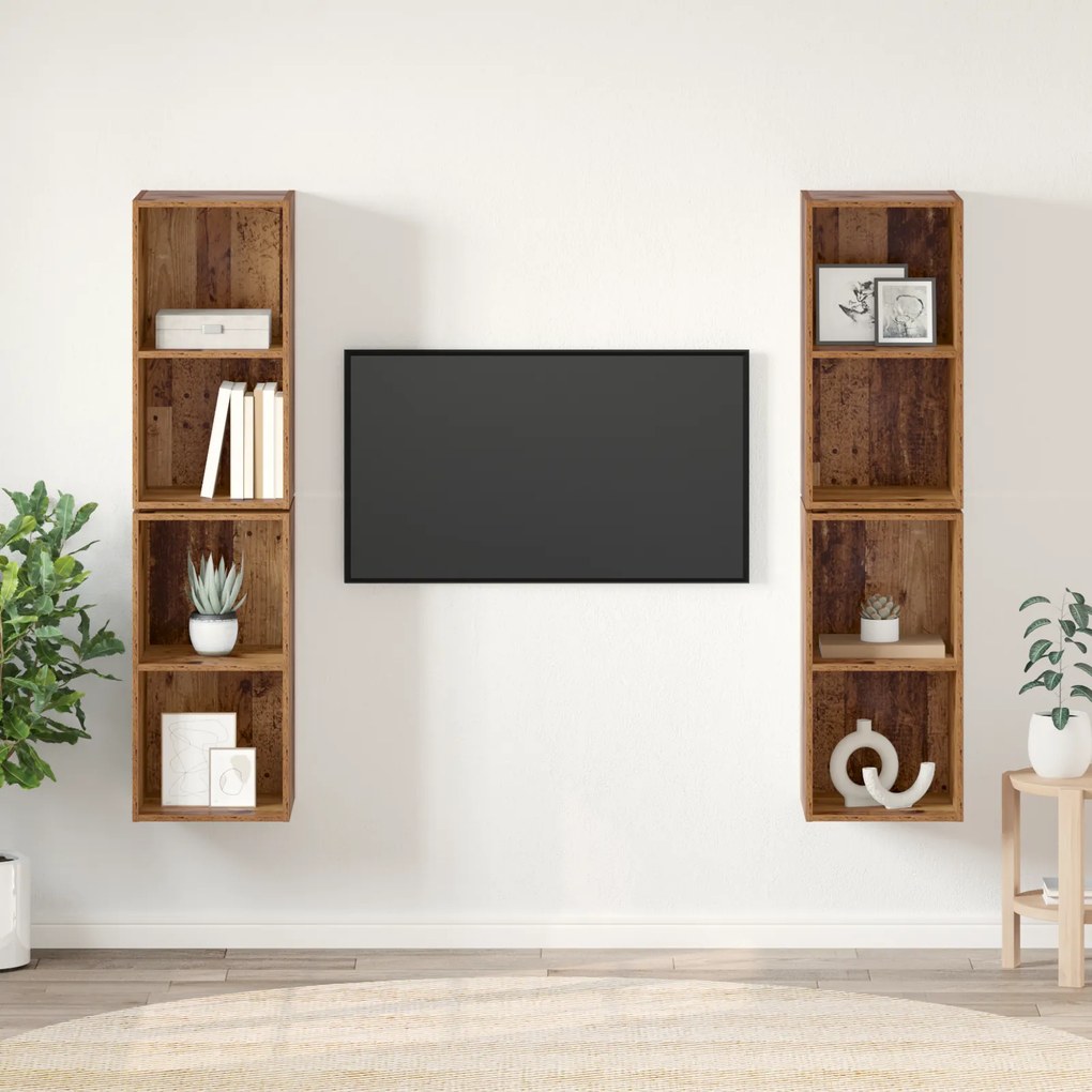 vidaXL Gabinete de TV de Parede 4 pcs Madeira Antiga 37 x 37 x 72 cm