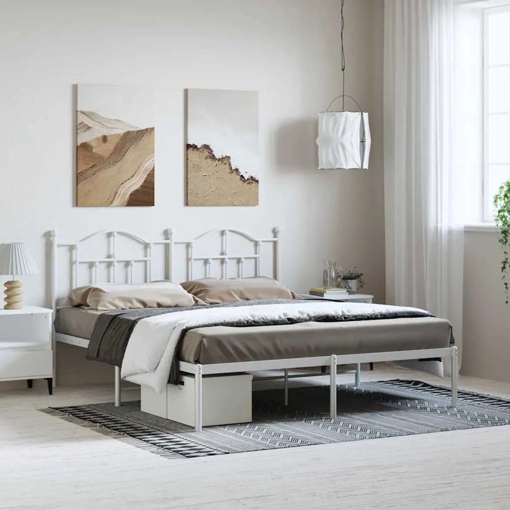 Estrutura de cama com cabeceira 183x213 cm metal branco