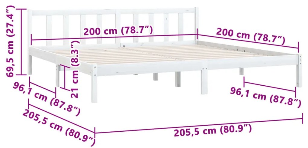 Estrutura de cama 200x200 cm pinho maciço branco