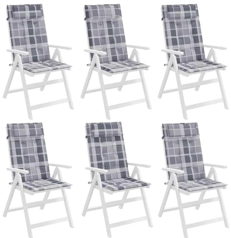 Almofadões cadeira encosto alto 6pcs tecido oxford xadrez cinza