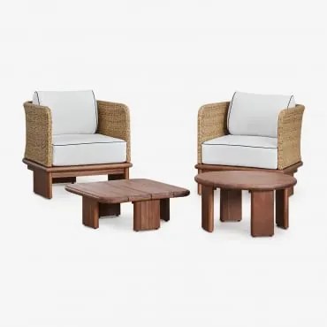 Conjunto De Jardim Com 2 Poltronas E 2 Mesas De Centro Em Vime E Madeira De Acácia Famara Castanho Acácia - Sklum
