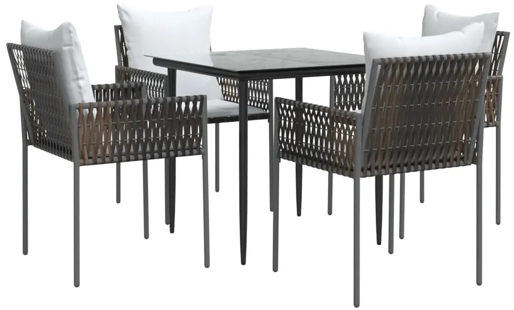 5 pcs conjunto de jantar p/ jardim c/ almofadões vime PE e aço