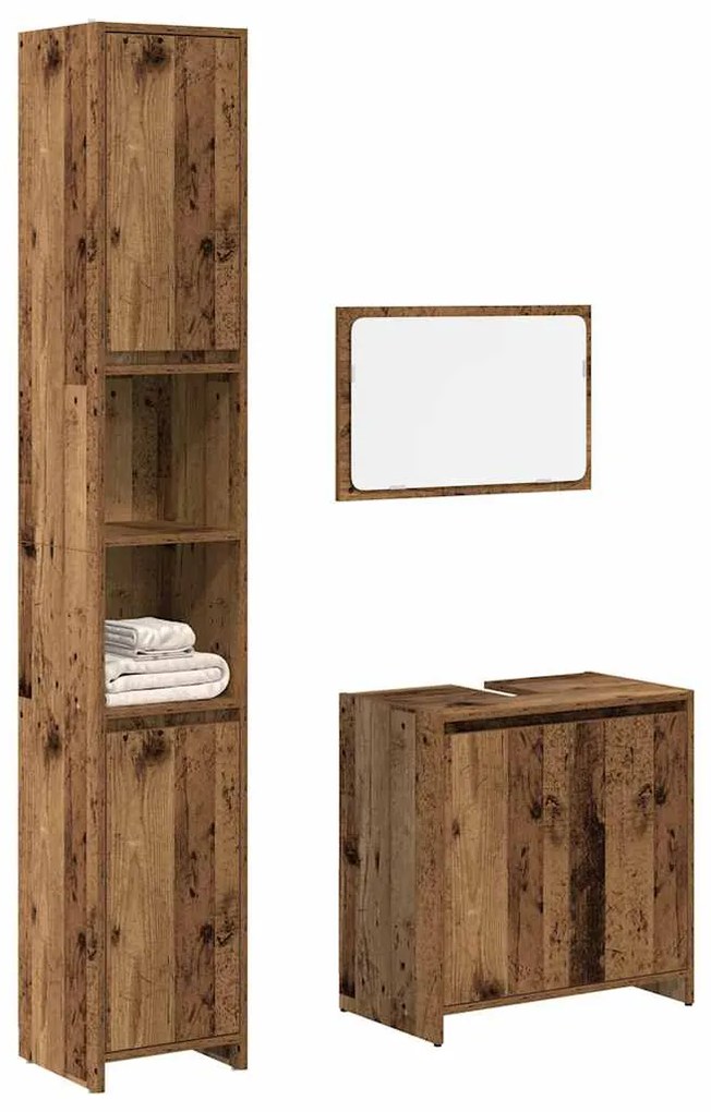vidaXL 3 pcs conj. móveis casa banho derivados madeira madeira velha