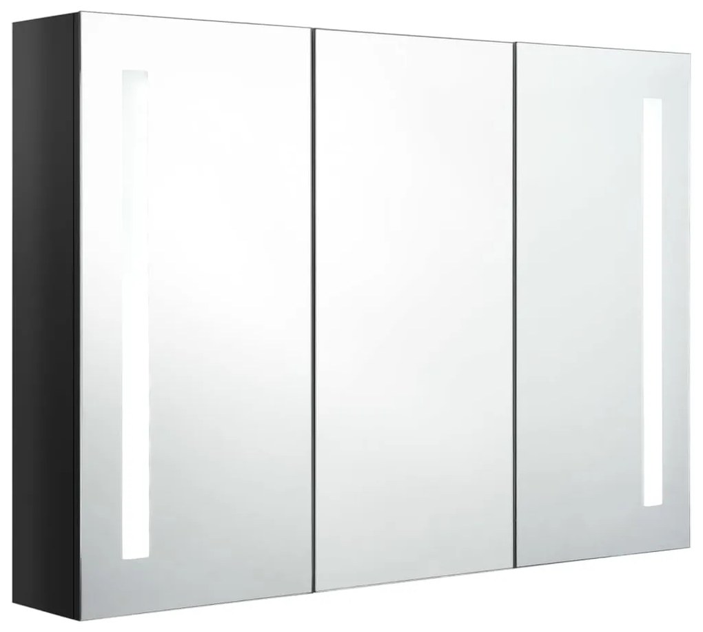 Armário espelhado casa de banho LED 89x14x62 cm preto brilhante