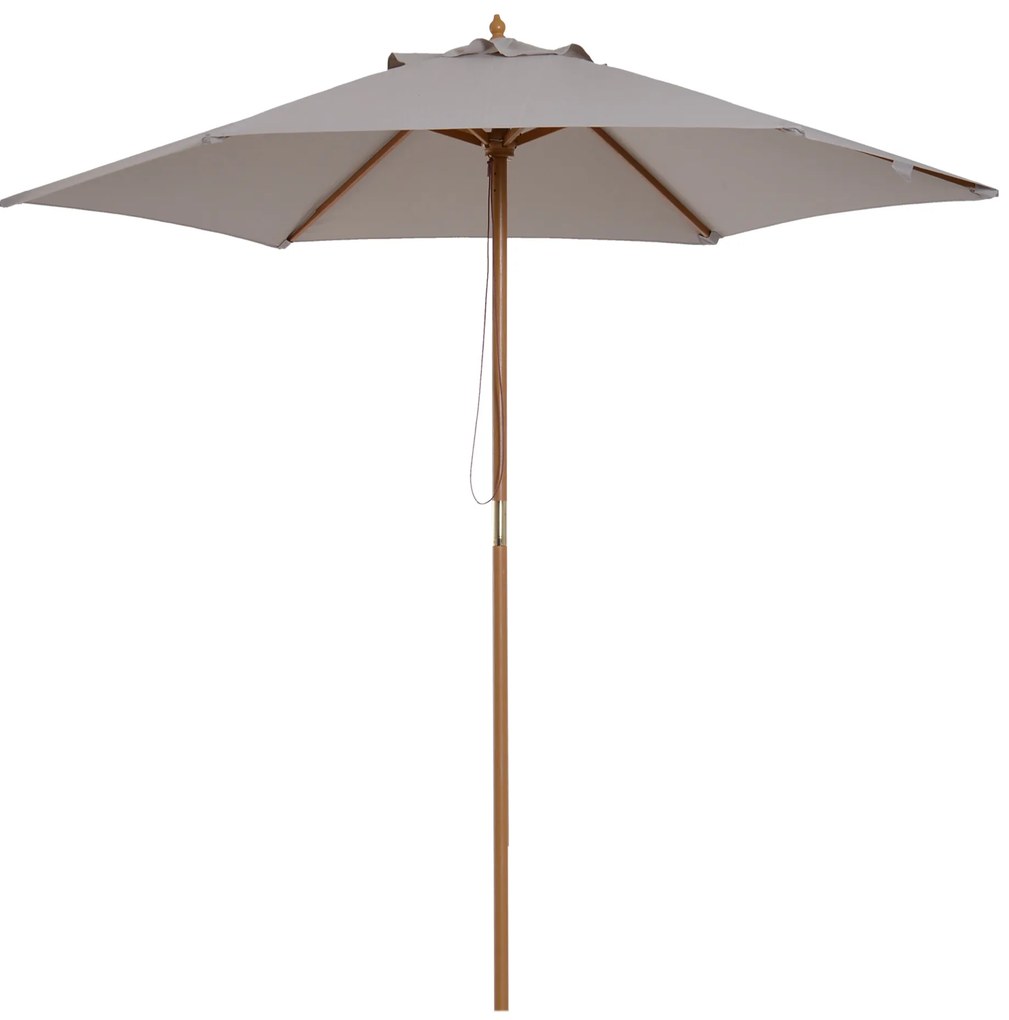 Outsunny Chapéu de Sol de Madeira Ø250x230 cm para Exterior com 6 Hastes Sistema de Corda com Fixação Desmontável Portátil Cinza
