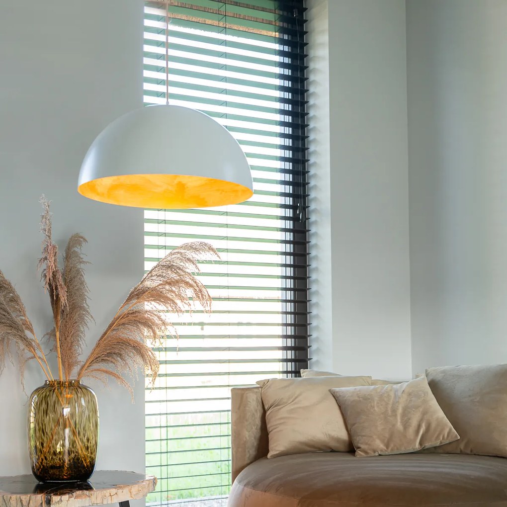 Candeeiro de suspensão industrial branco com dourado 50 cm - Magna Eco