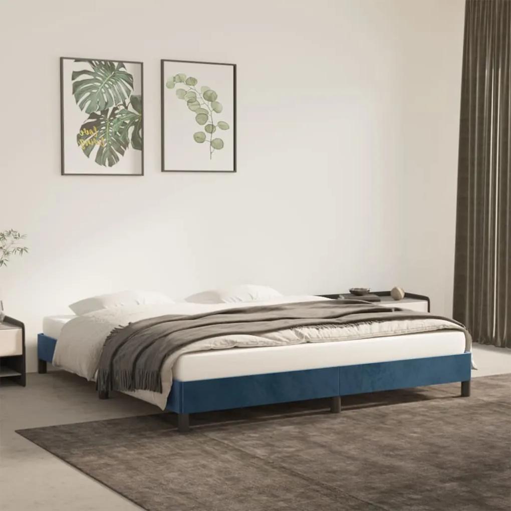 Estrutura de cama 160x200 cm veludo azul-escuro