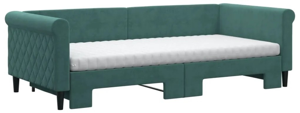 Sofá-cama c/ gavetão e colchões 90x200cm veludo verde-escuro