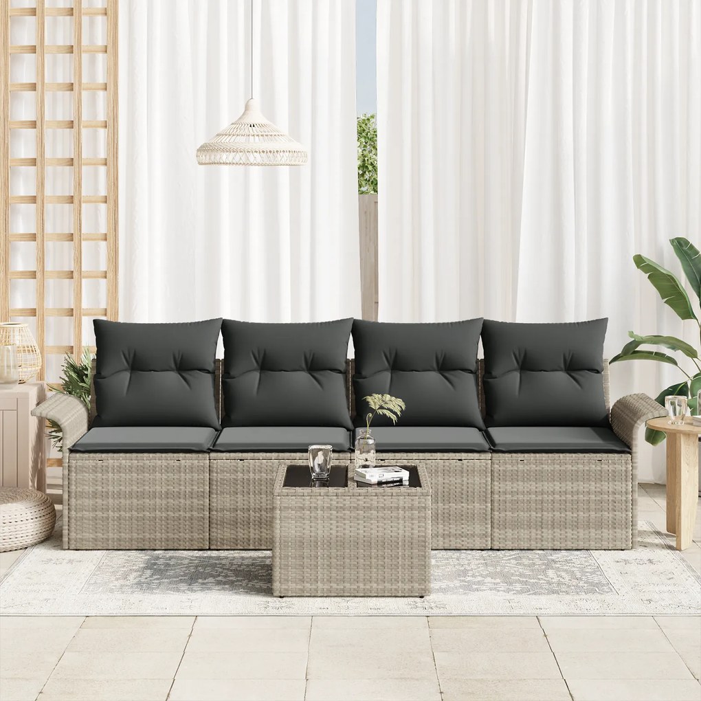 Conjunto de Sofá de Jardim vidaXL 5 Peças com Almofadas Cinza Claro de