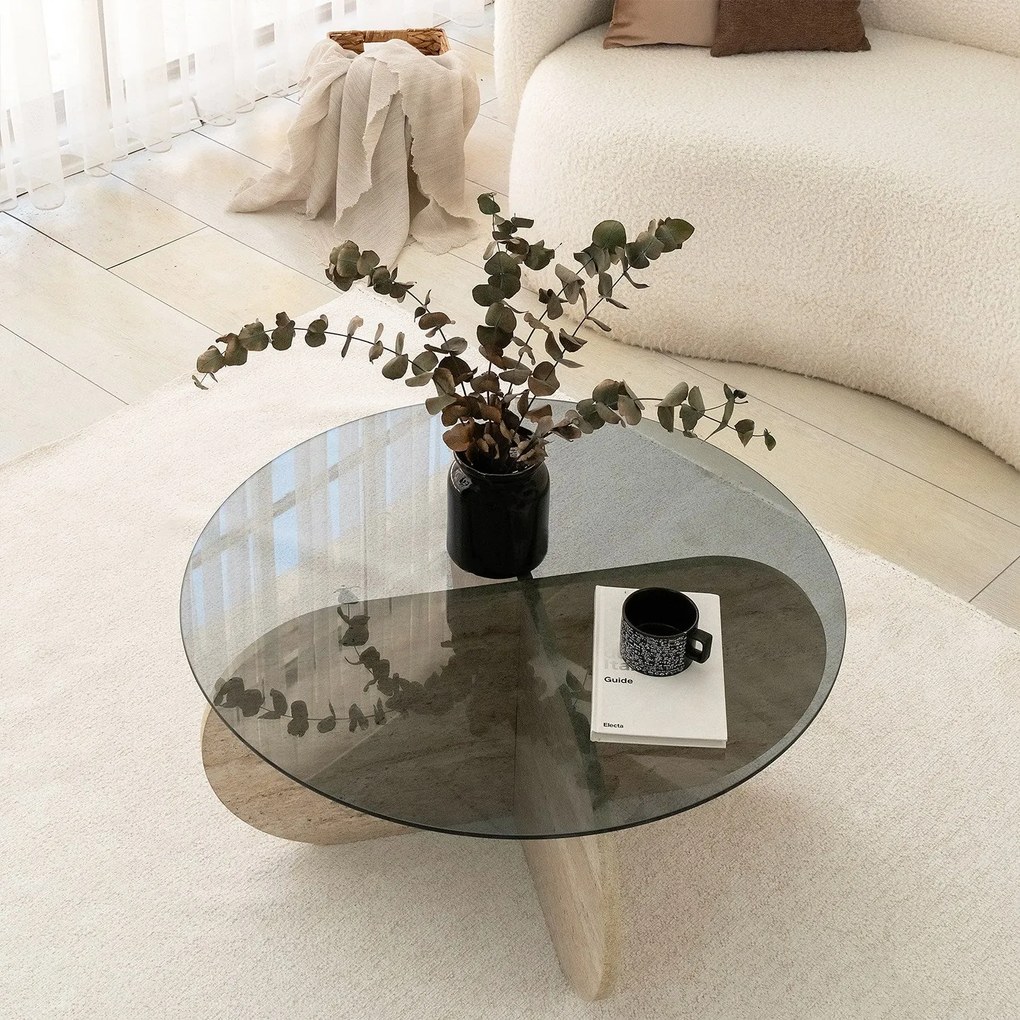 Mesa de Café Bubble – Travertino Fumado – Diâmetro: 75cm, Altura: 35cm
