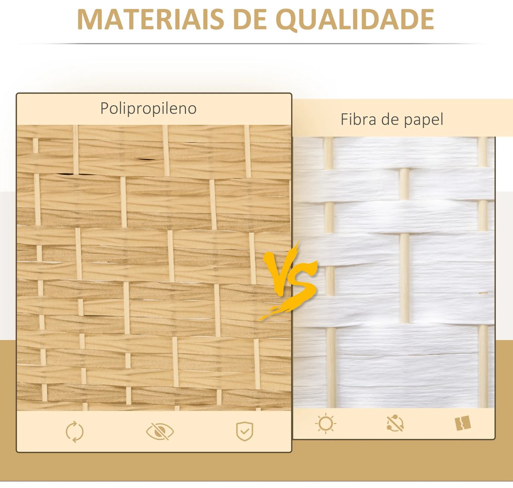 Biombo Dobrável de 4 Painéis Divisor de Ambientes 180x180 cm Ecrã de Privacidade de Polipropileno Madeira