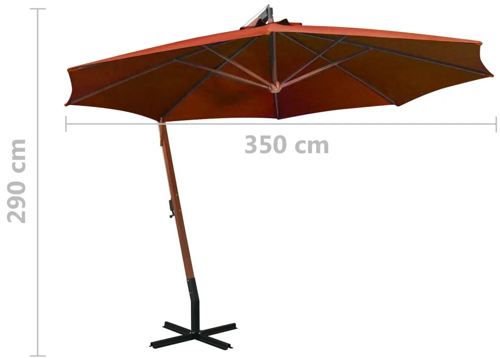 Guarda-sol de jardim suspenso com poste abeto maciço terracotta