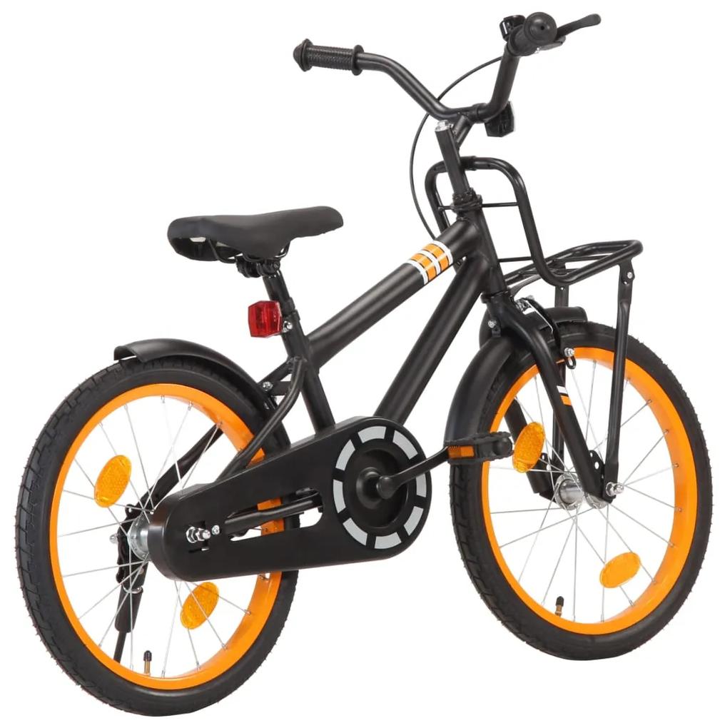 92191 vidaXL Bicicleta criança c/ plataforma frontal roda 18" preto/laranja