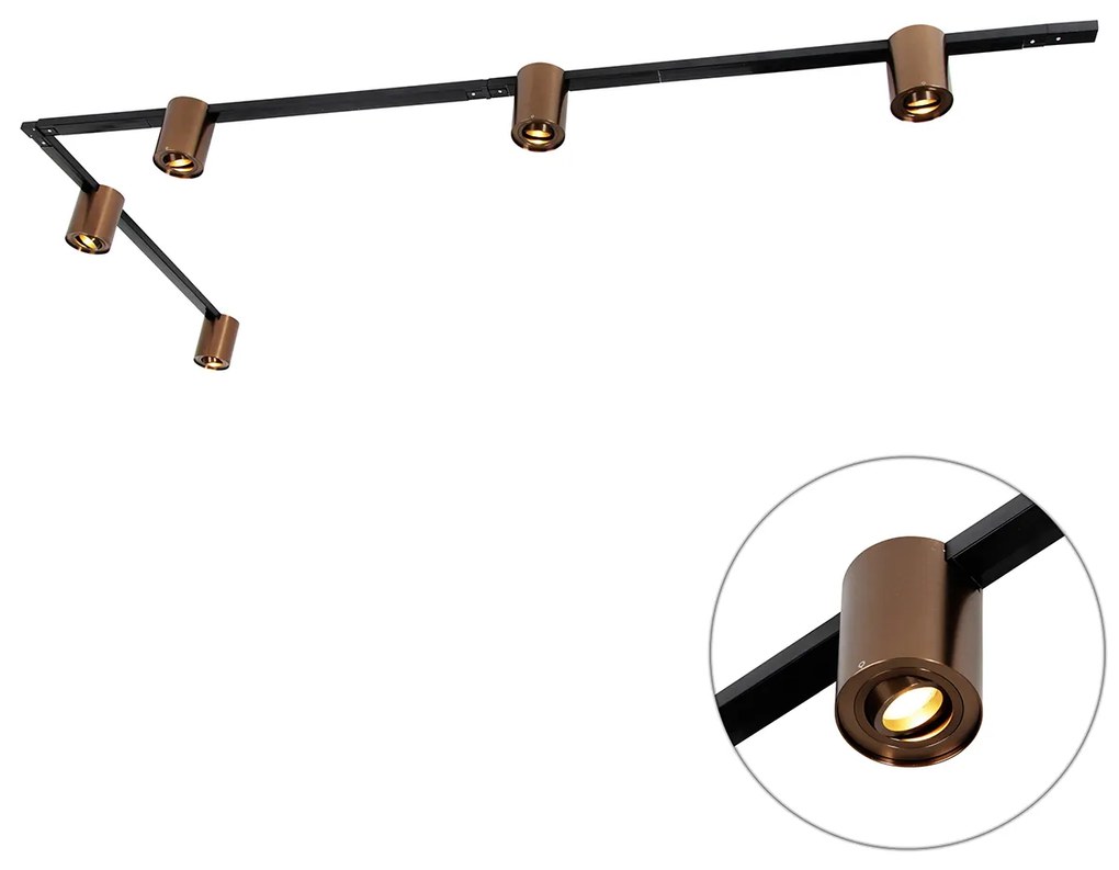 Sistema de calhas de iluminação monofásico com 5 focos bronze escuro e preto - Rondoo Up Moderno