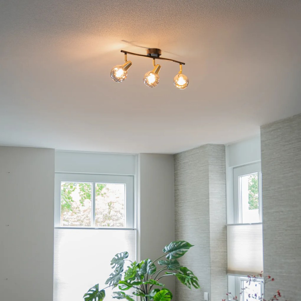 Plafon Art Deco dourado 56cm vidro fumê 3-luzes - VIDRO