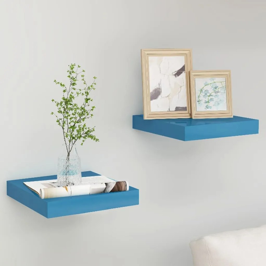 vidaXL Prateleiras de parede suspensas 2 pcs 23x23,5x3,8 cm MDF azul