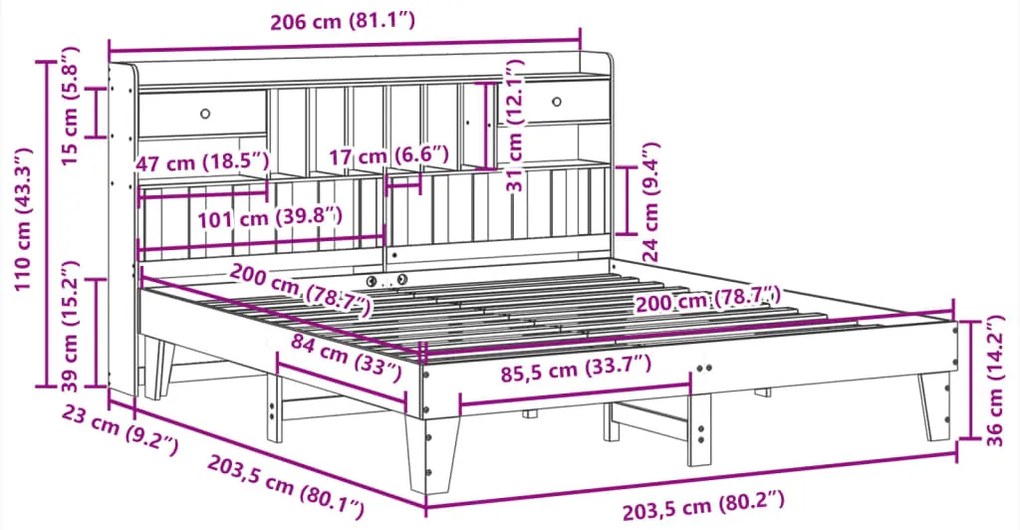 Cama sem colchão 200x200 cm pinho maciço castanho-mel