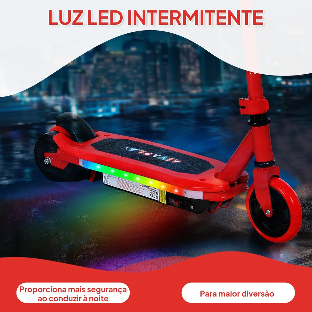 Trotinete Elétrica para Crianças Máx. 10 km/h Motor 80 W Autonomia Máxima 8 km Trotinete com Luzes LED Travão Traseiro 76x46x93 cm Vermelho
