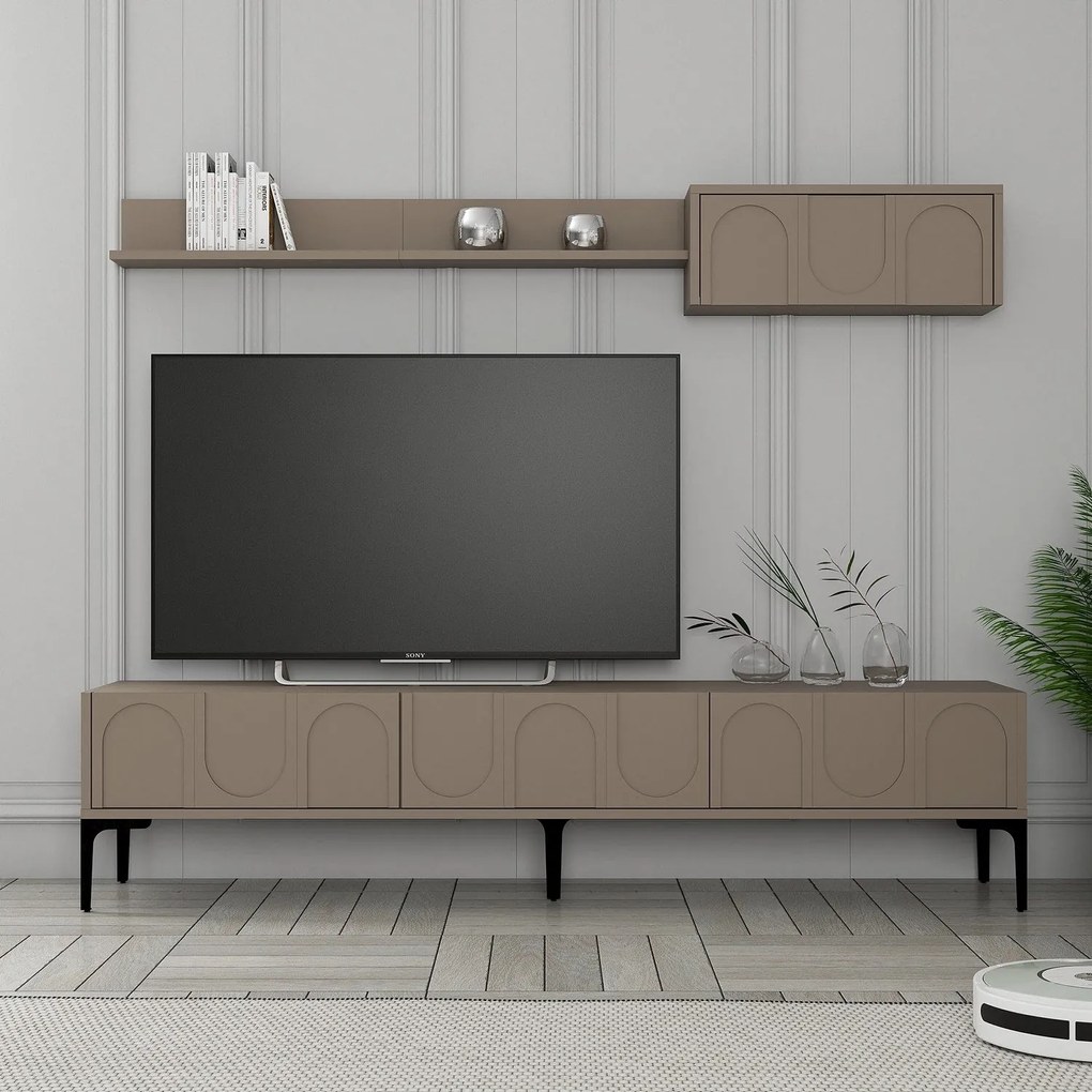Conjunto de Mobiliário de Sala Lyon – Atlas Black – TV Unit 180x42x35