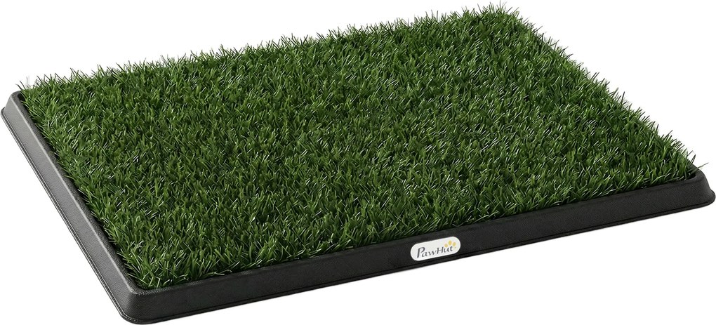 PawHut Sanitário para Cães 63 x 50,5 cm Sanitário com 2 Tapetes de Relva Artificial Laváveis para Filhotes e Cães para Varanda Casa Preto+Verde | Aosom Portugal