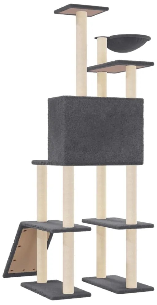 Árvore p/ gatos c/ postes arranhadores sisal 166cm cinza-escuro