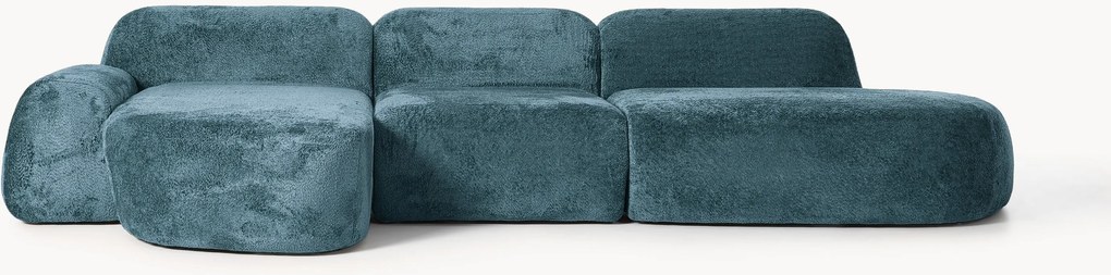 Sofá de canto modular em teddy-bouclé com chaise longue Wolke (4 lugares)