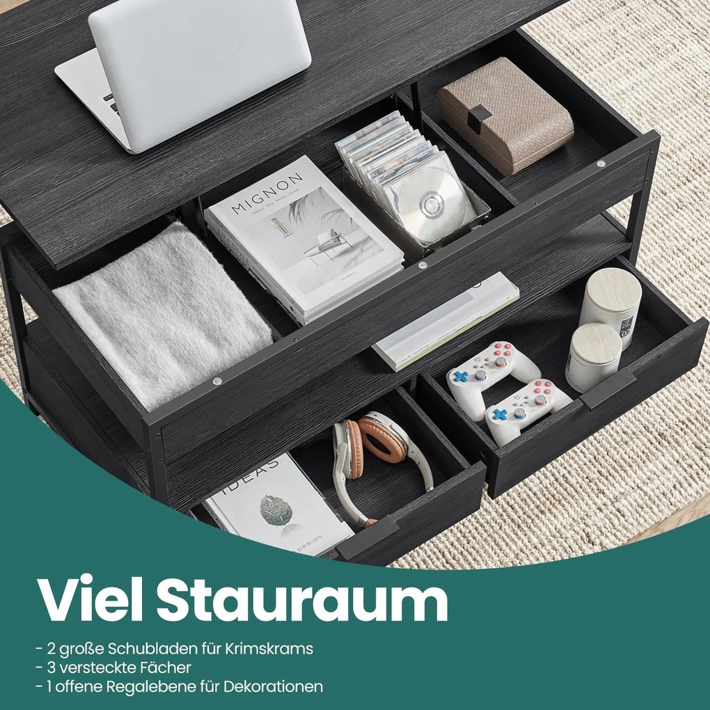 Mesa de centro com tampo ajustável em altura 50 x 100 cm cinza antracite-preto