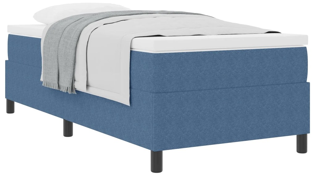 Cama Box Spring com Colchão Azul 100x200 cm Tecido Corduroy