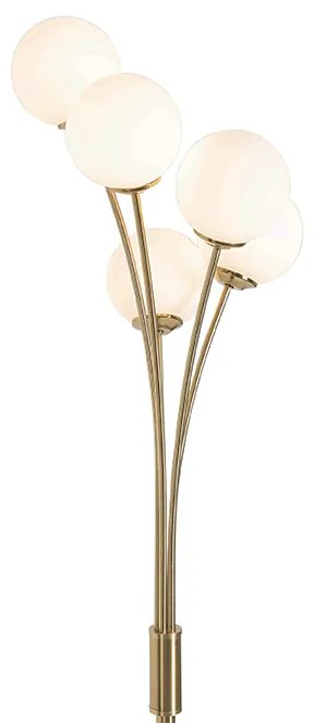Candeeiro de pé moderno dourado com vidro opalino 5 luzes - Athens Moderno