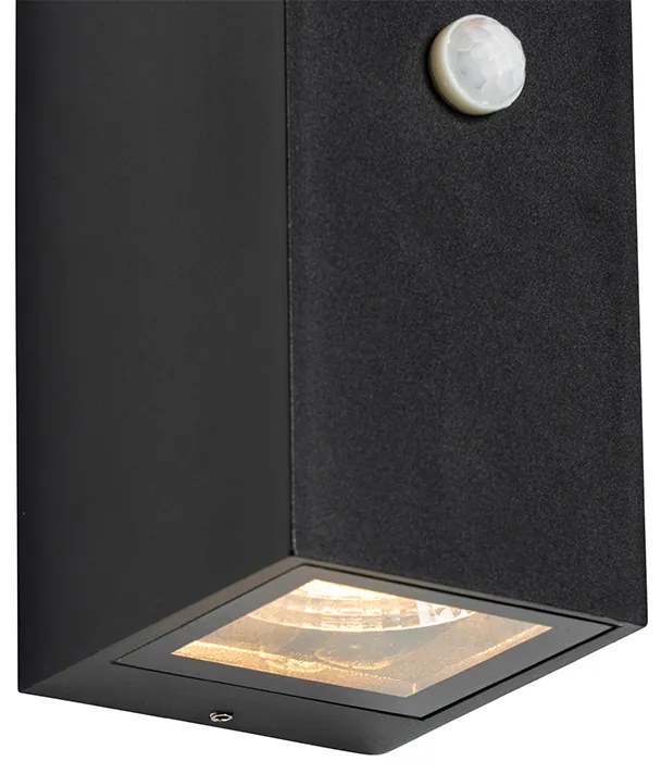 Candeeiro de parede preto 2 luzes IP44 com sensor de movimento - Baleno Moderno
