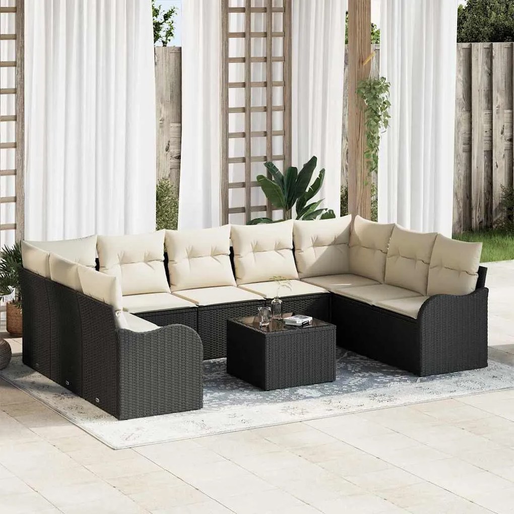 Conjunto de Sofá para Jardim vidaXL 9 Peças com Almofadas Rattan Polié