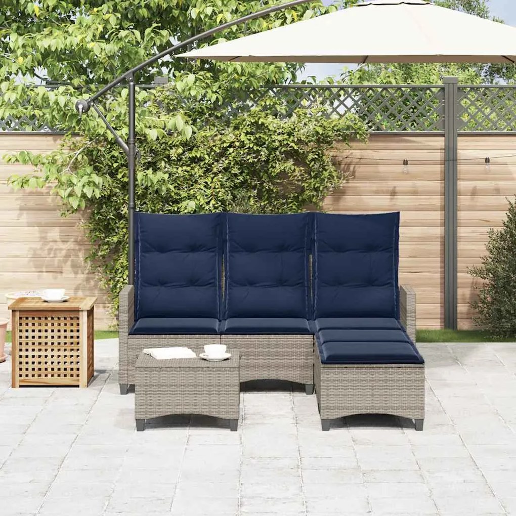 3 pcs conjunto sofás de jardim com almofadões em L vime PE