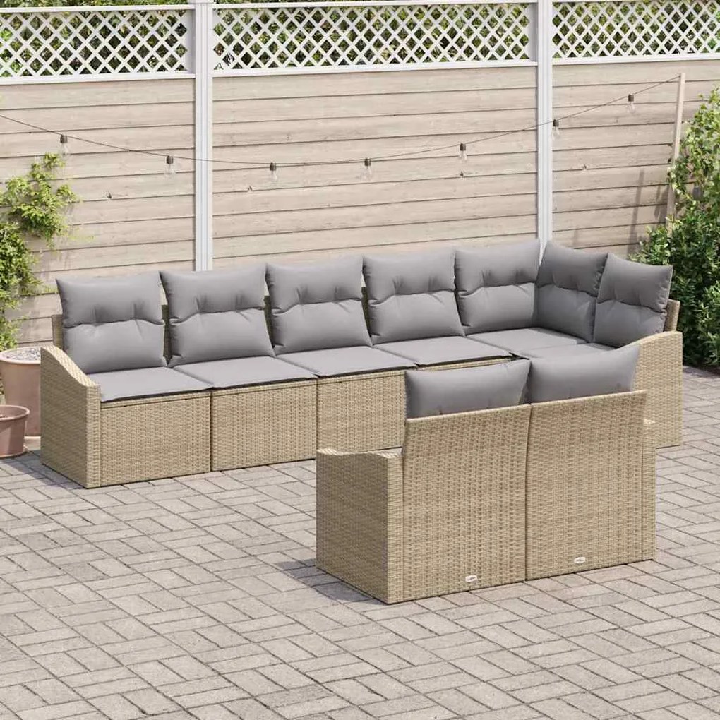 vidaXL Conjunto de Jantar de Jardim com 8 Peças e Almofadas Bege em Rattan Sintético