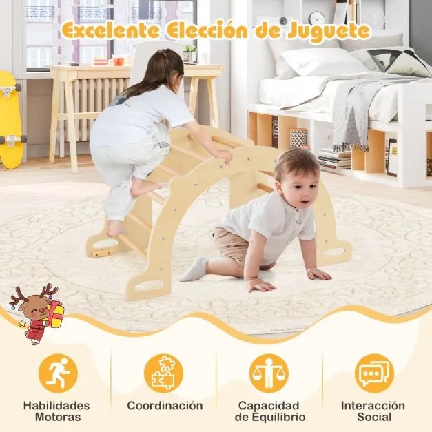 Estrutura multifuncional de escalada para crianças maiores de 3 anos 90 x 50 x 48 cm Natural
