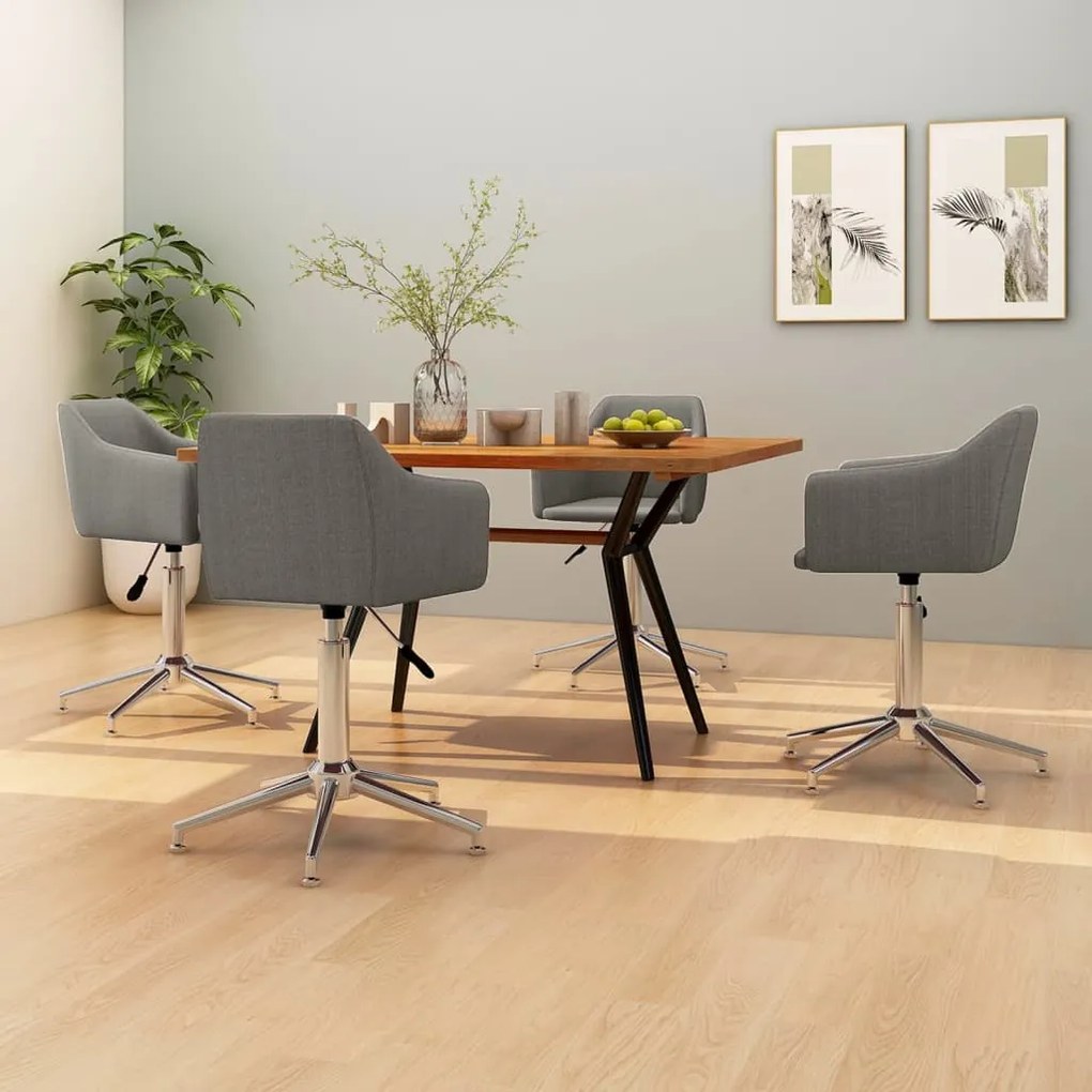 vidaXL Cadeiras de jantar giratórias 4 pcs tecido cinzento-claro