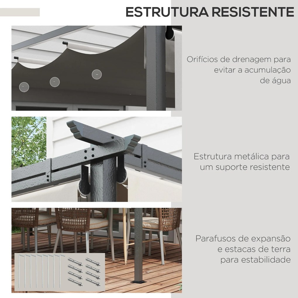 Pérgola de Jardim 3,95x2,95 cm Pérgola para Exterior com Teto Retrátil