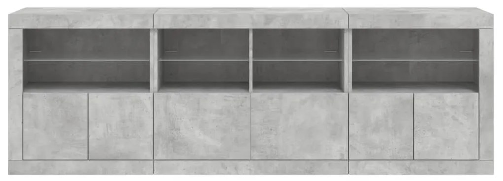 Aparador com luzes LED 202x37x67 cm cinzento cimento