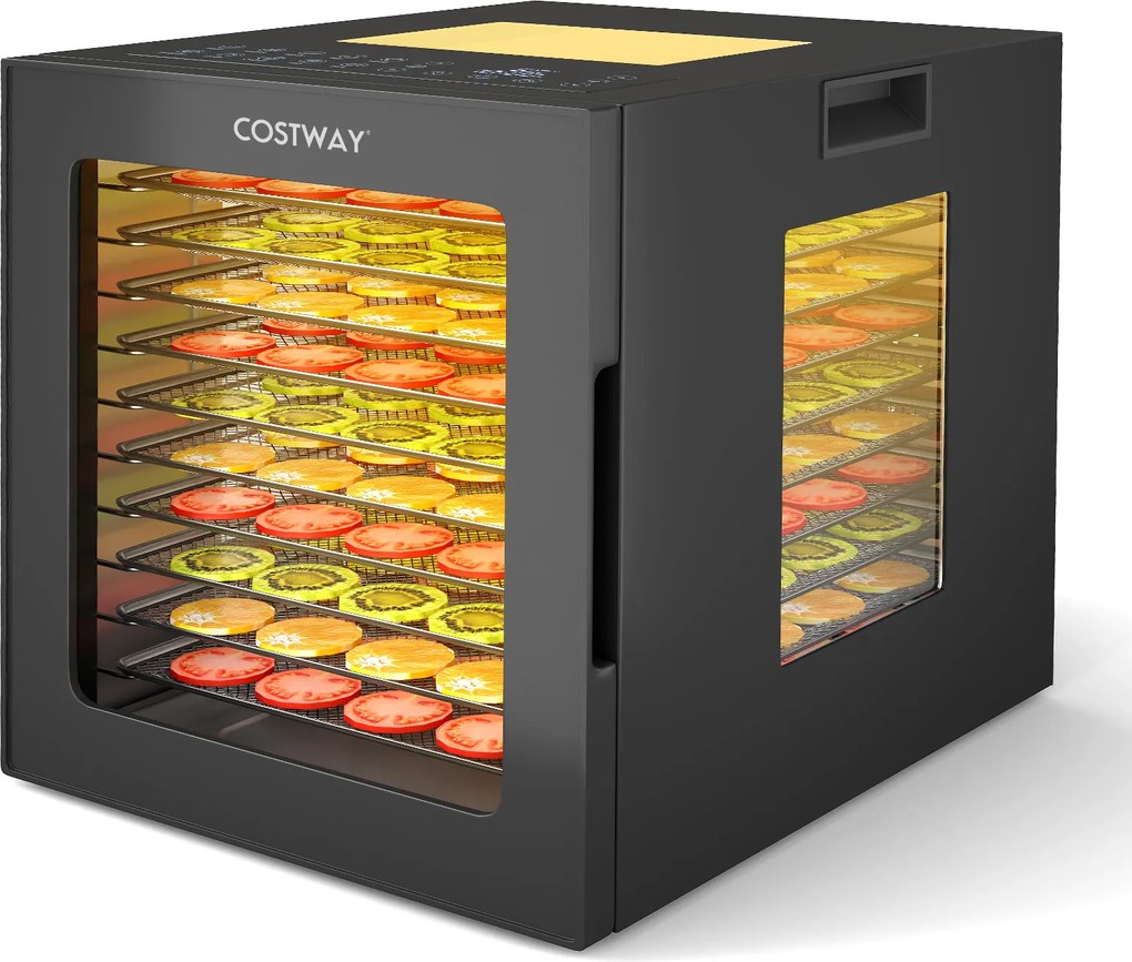 Desidratador de alimentos com bandejas de aço inoxidável Secador de alimentos com ecrã LED Temperatura 35-75 ℃ e temporizador