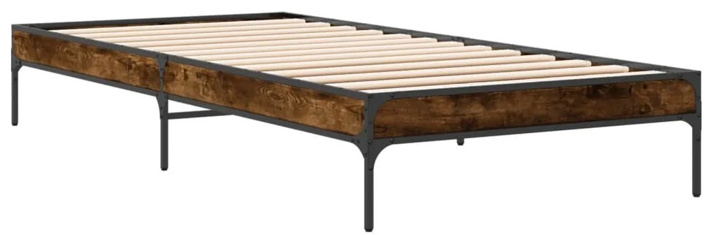 Estrutura de cama derivados de madeira e metal carvalho fumado