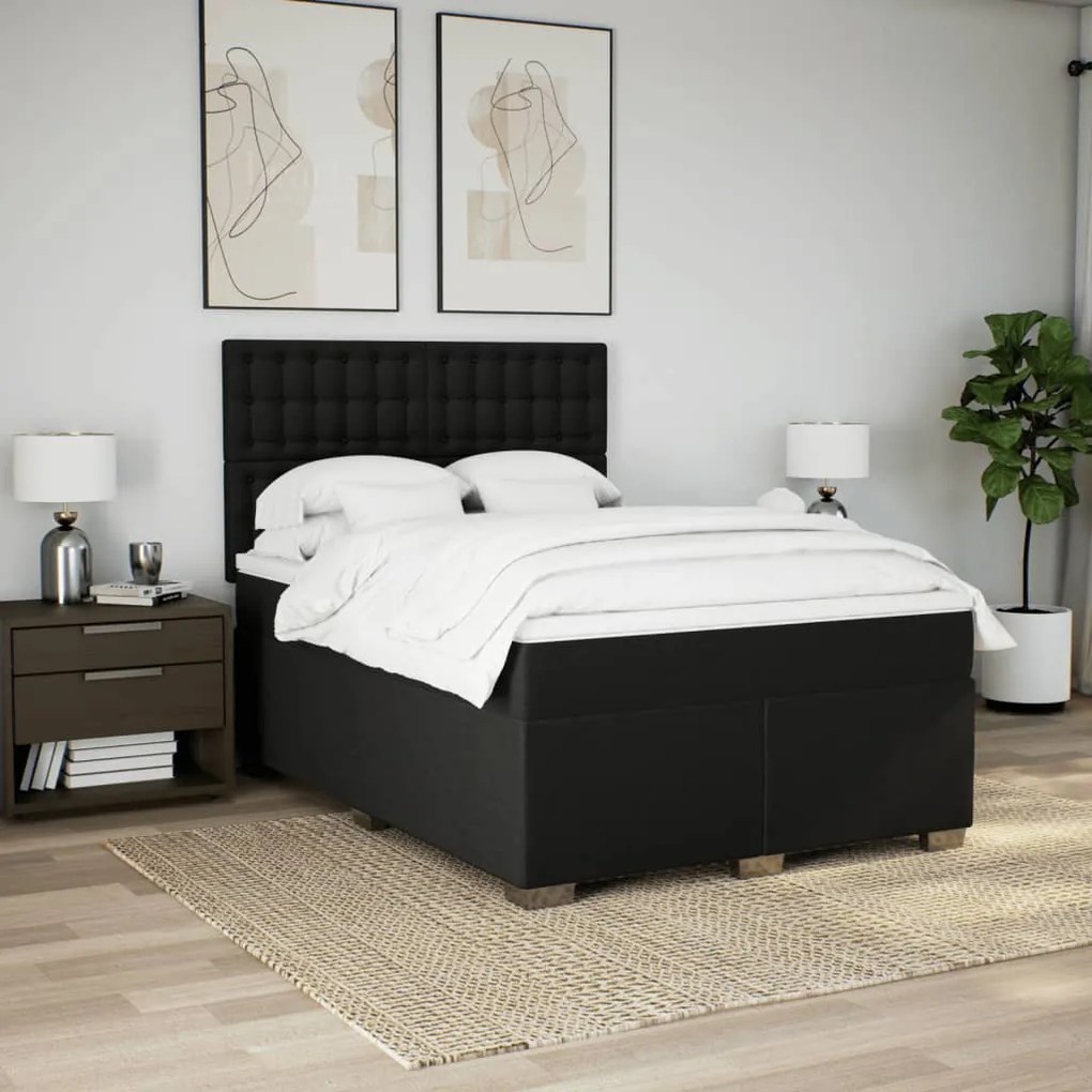 Cama com molas/colchão 160x200 cm tecido preto