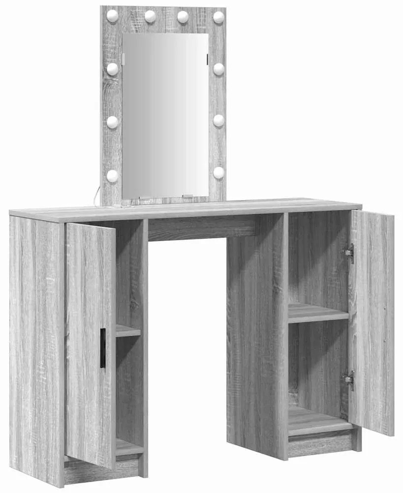 mesa de maquilhagem vidaXL com luzes LED cinzento sonoma 102x33x135 cm