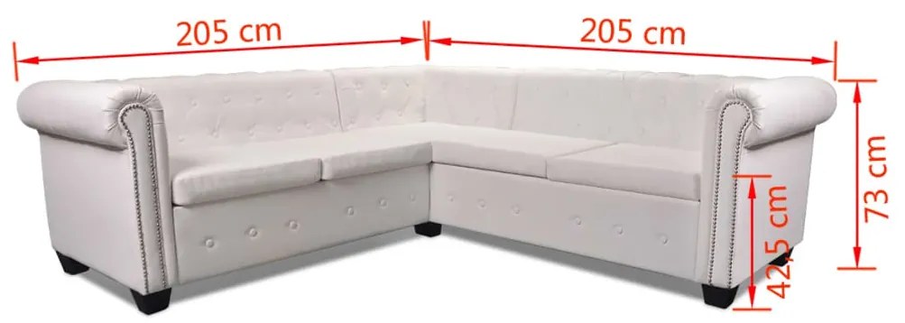 Sofá de canto Chesterfield 5 lugares couro artificial branco