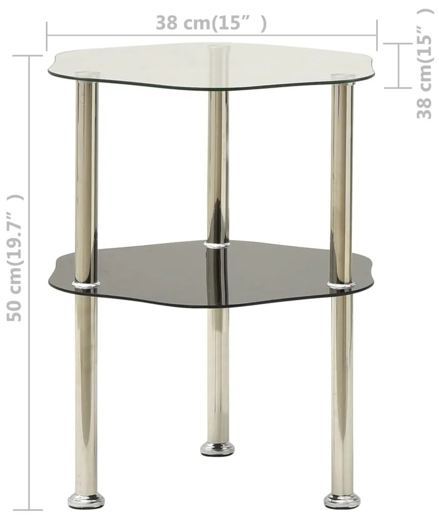 Mesa apoio 2 prateleiras 38x38x50cm vidro temp. transp./preto